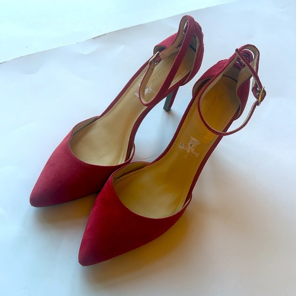 Liz Claiborne Red Leather Harriet Pointy Toe Strappy Heels - Picture 2 of 9